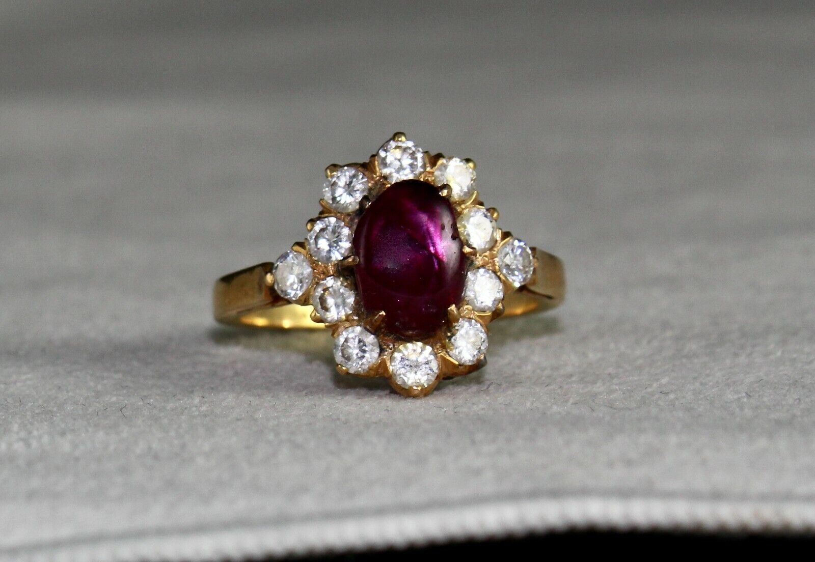 Old Natural Ruby Star Ring 18K Gold Diamond Untreated Stone Cabochon Designing