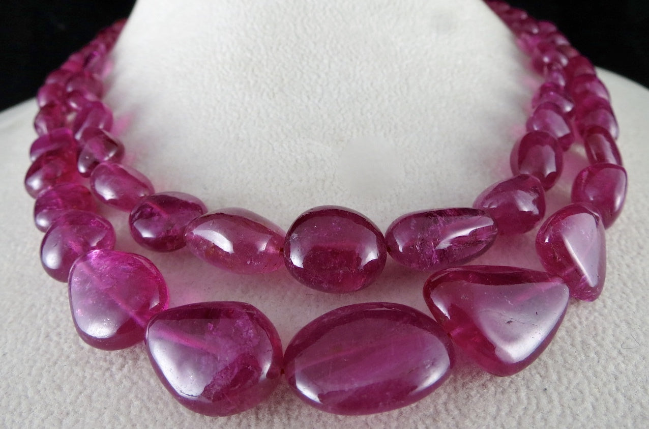 Certified Pink Tourmaline Rubellite 452 Ct Beads Cabochon Gemstone Necklace
