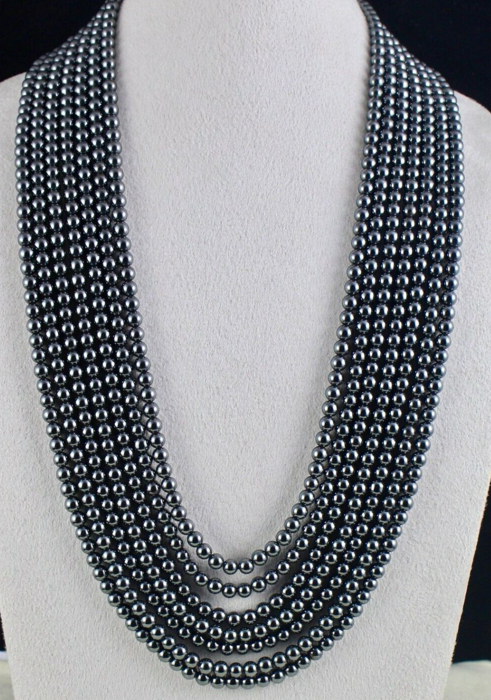 Natural Hematite 1306 Ct Beads 7 Line 5mm Round Gemstone Ladies Necklace