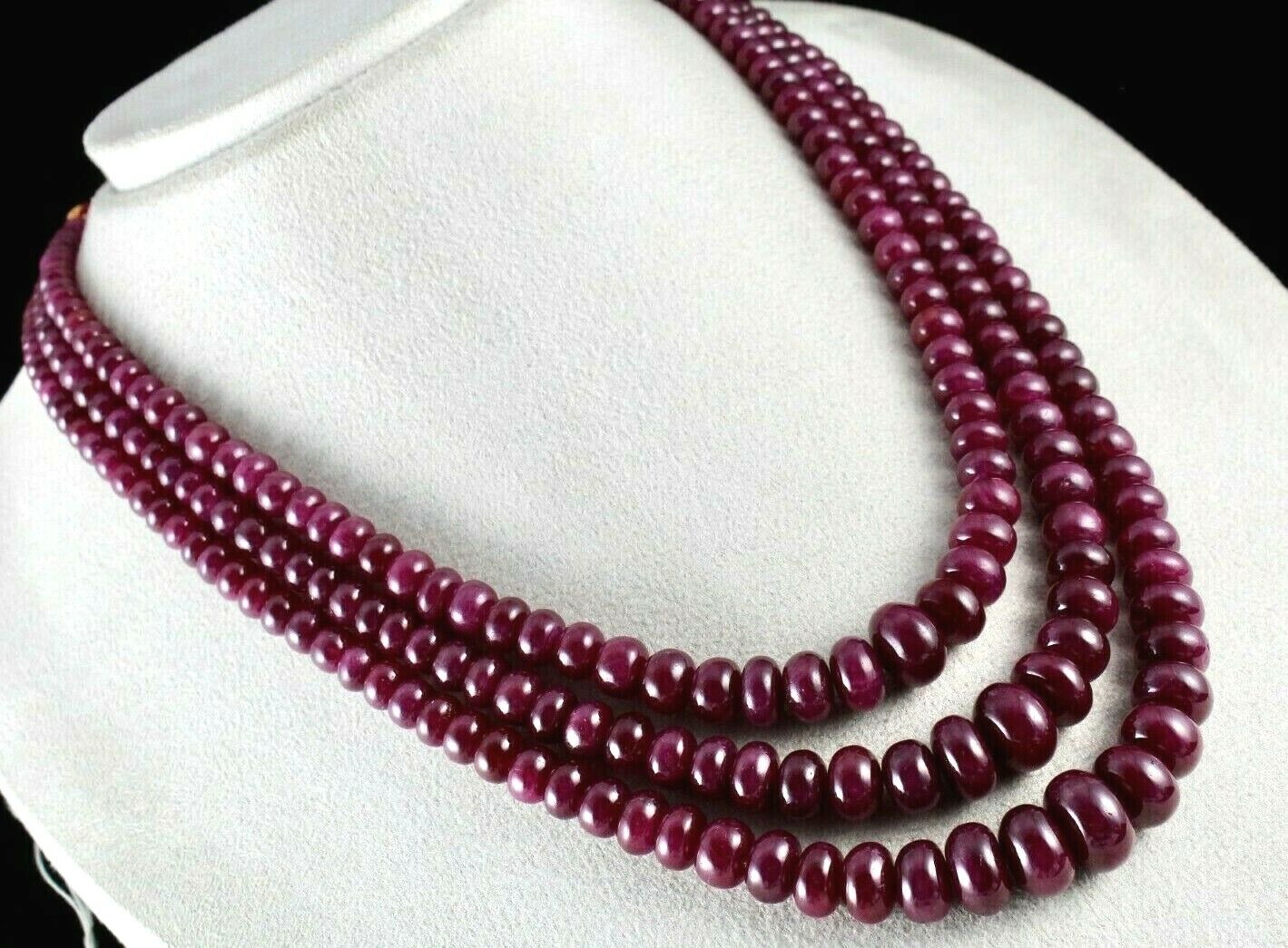 NATURAL UNHEATED RUBY BEADS ROUND 3 LINE 1190 CTS 16 MM BIG GEMSTONE NECKLACE