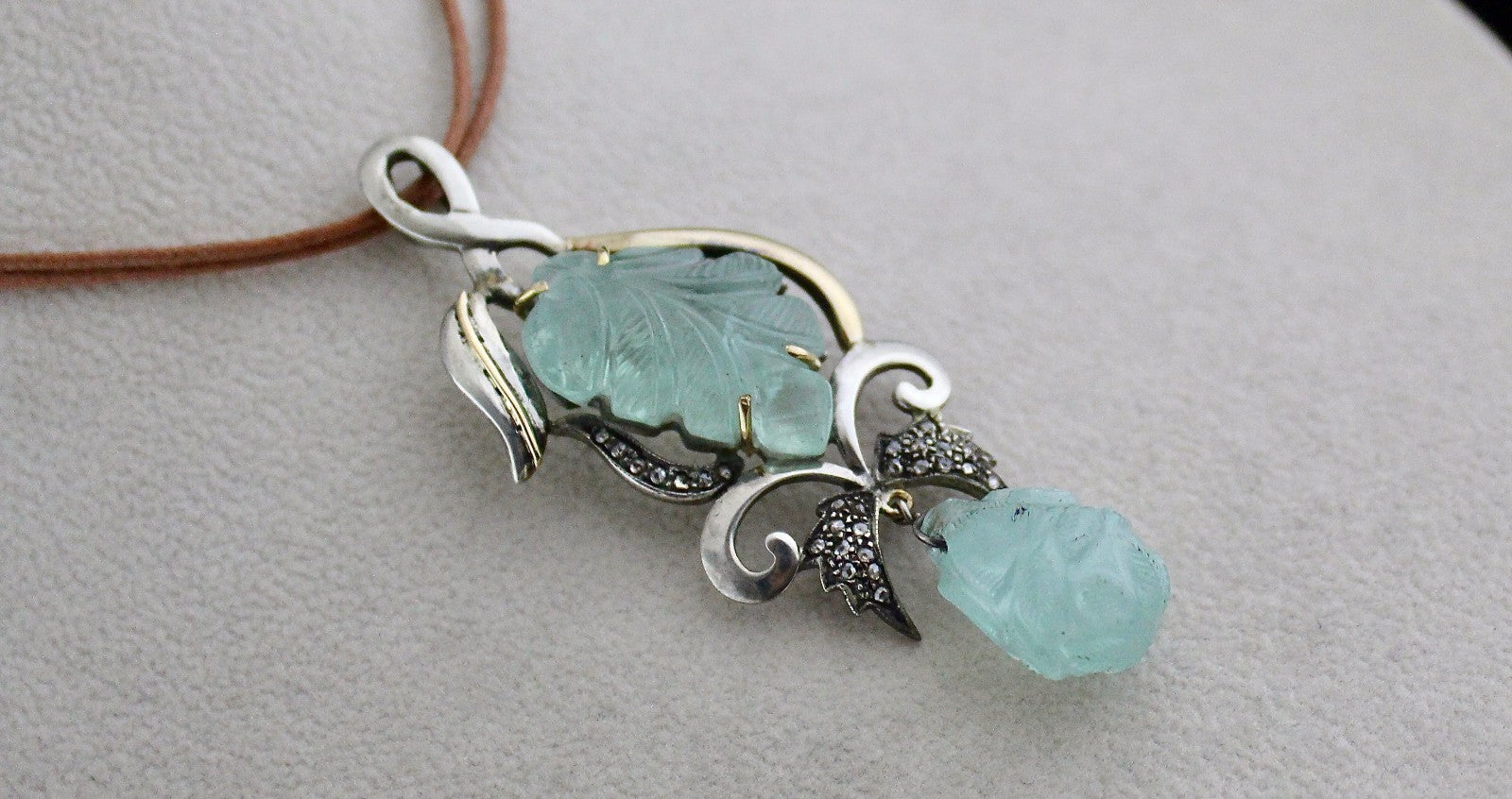 Certified Aquamarine 10ct Natural Diamond 18k Sterling Silver Victorian Pendant