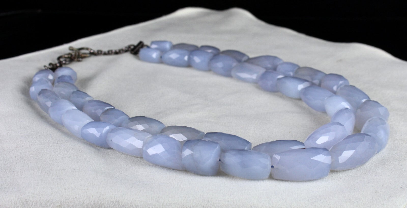 Certified Natural Blue Chalcedony 1290 Ct Faceted Beads Sterling Silver Necklace