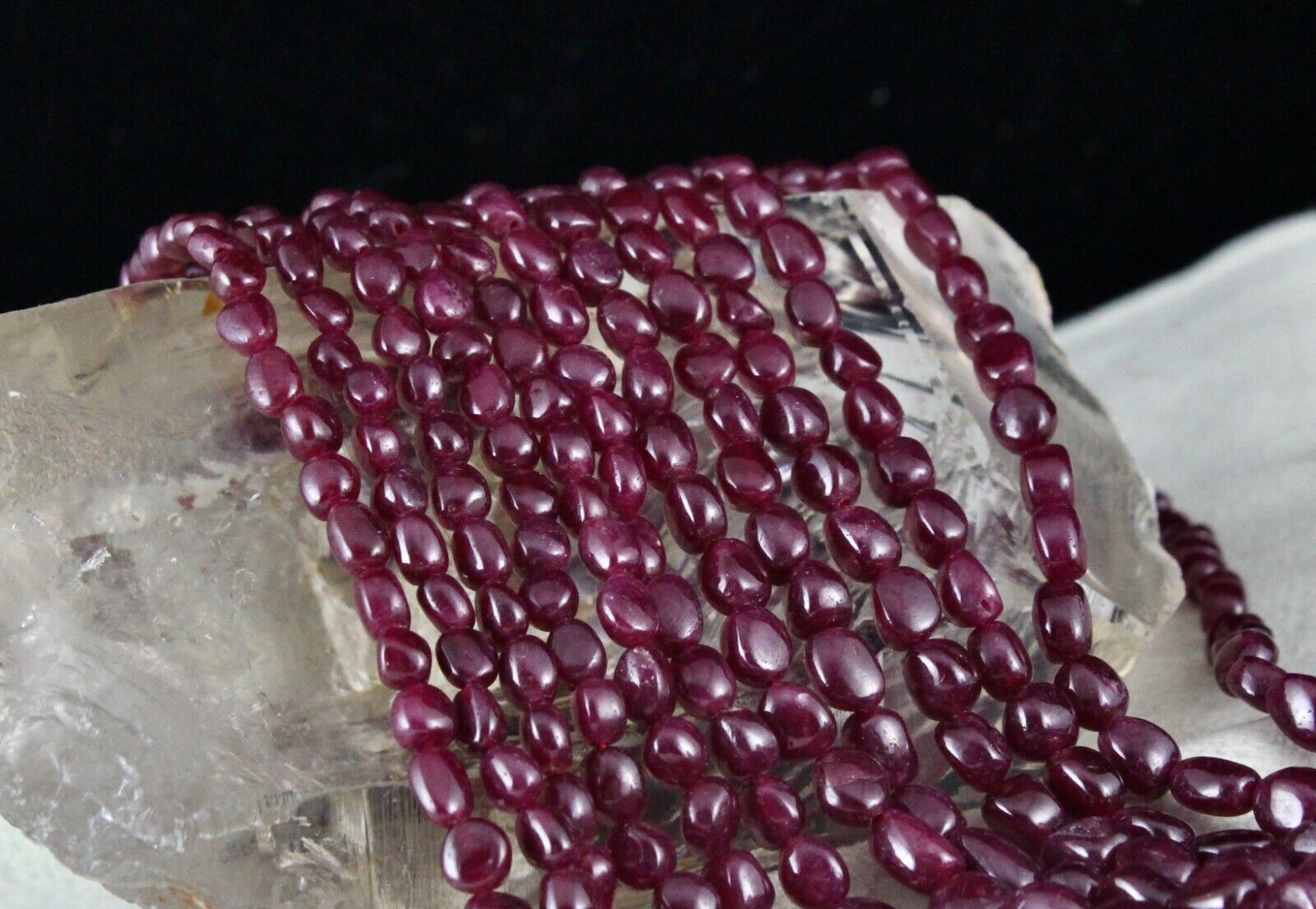 NATURAL UNTREATED RUBY TUMBLE LONG BEADS 6 LINE 782 CTS GEMSTONE LADIES NECKLACE