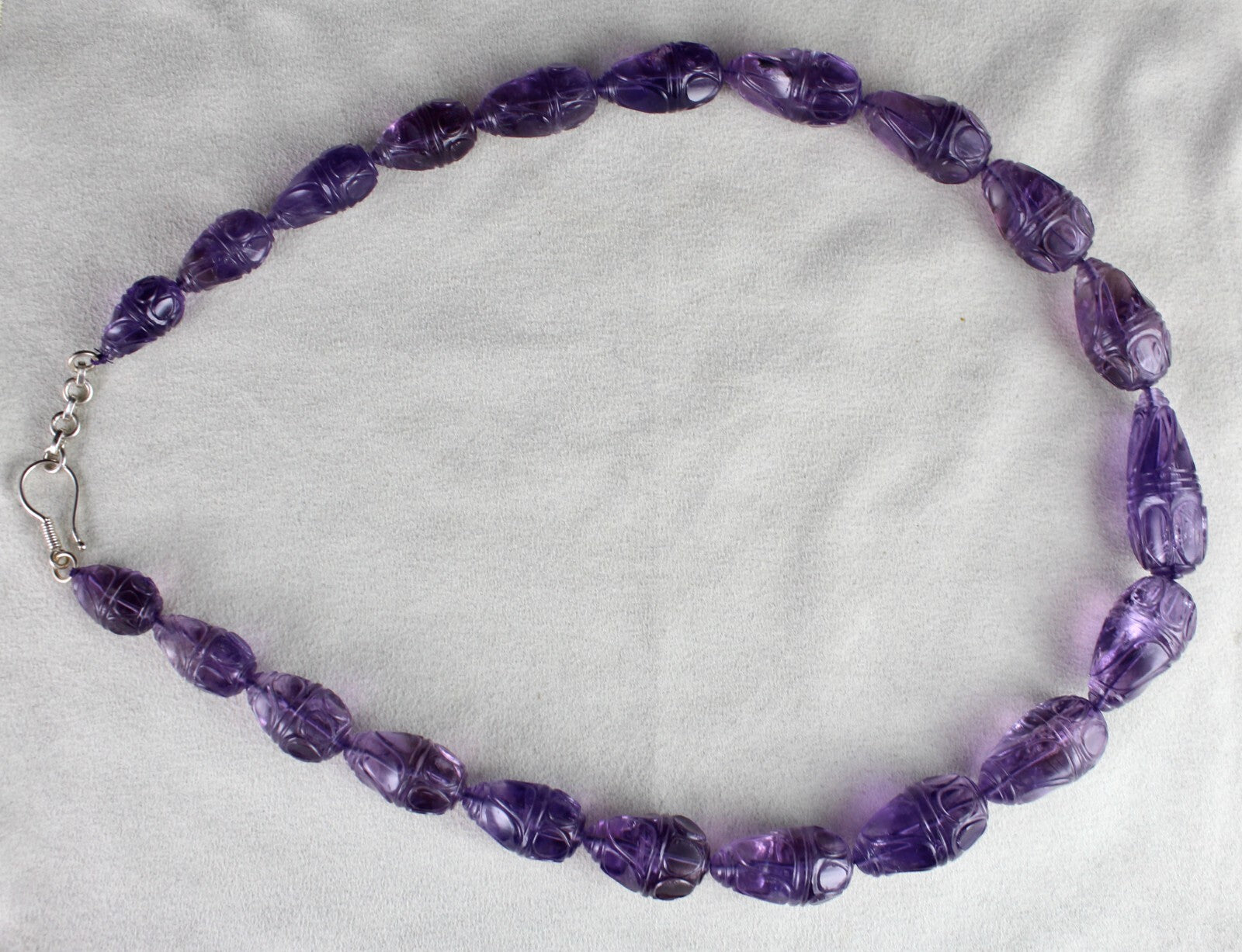 Certified Vintage Natural Amethyst 965 Ct Engraved Drop Sterling Silver Necklace