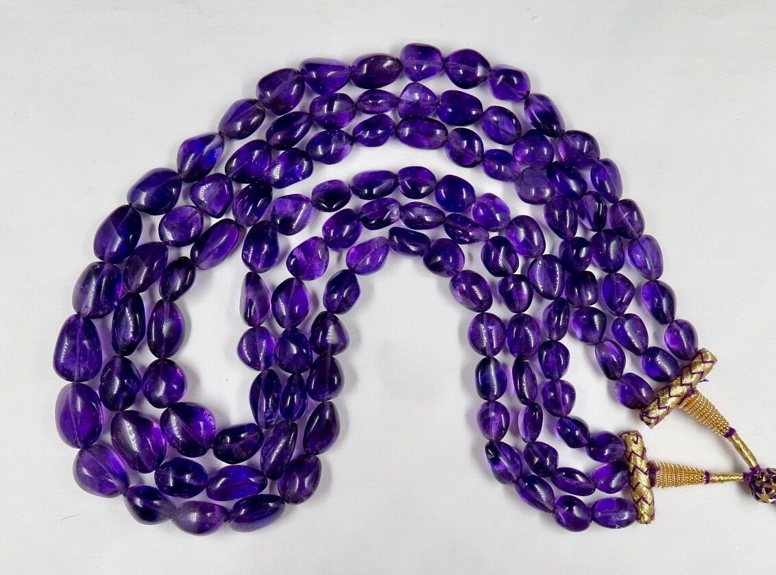Natural Amethyst Beads Tumble 3L 917 Ct Purple Gemstone Statement Party Necklace