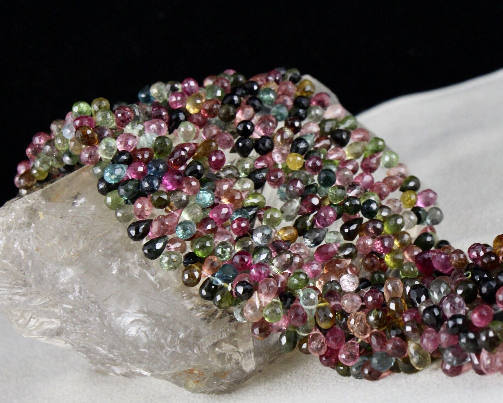 NATURAL MULTI TOURMALINE BEADS TEAR DROPS 5 LINE 632 CARATS GEMSTONE NECKLACE