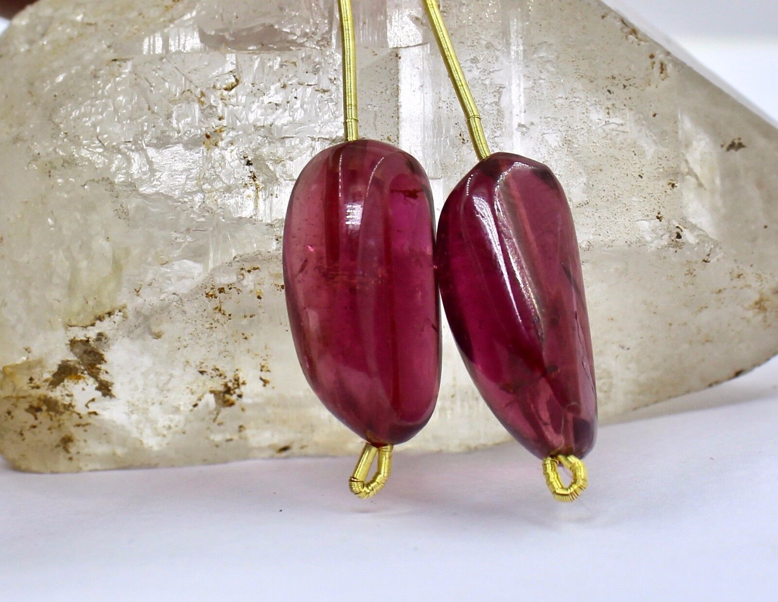 Natural Pink Tourmaline Rubellite Beads Drilled Pair 45.95 Ct Gemstone Earring
