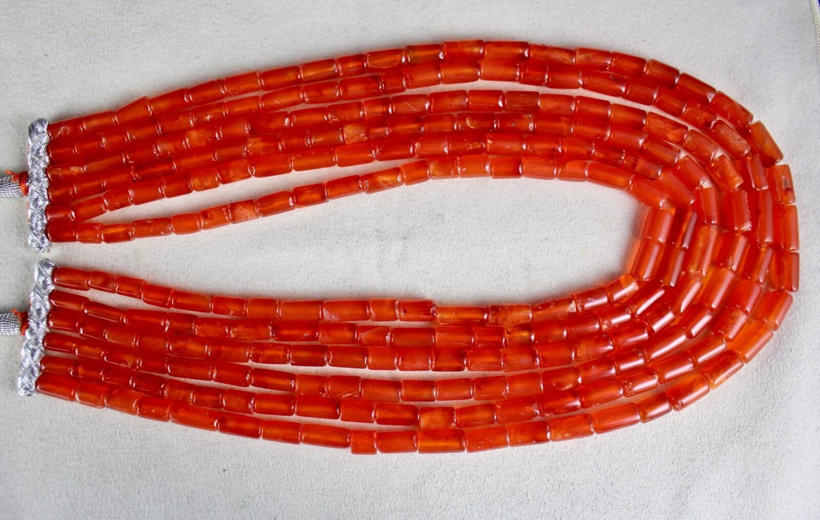 Natural Carnelian Beads Fancy Tube 6 L 1017 Ct Orange Gemstone Fashion Necklace