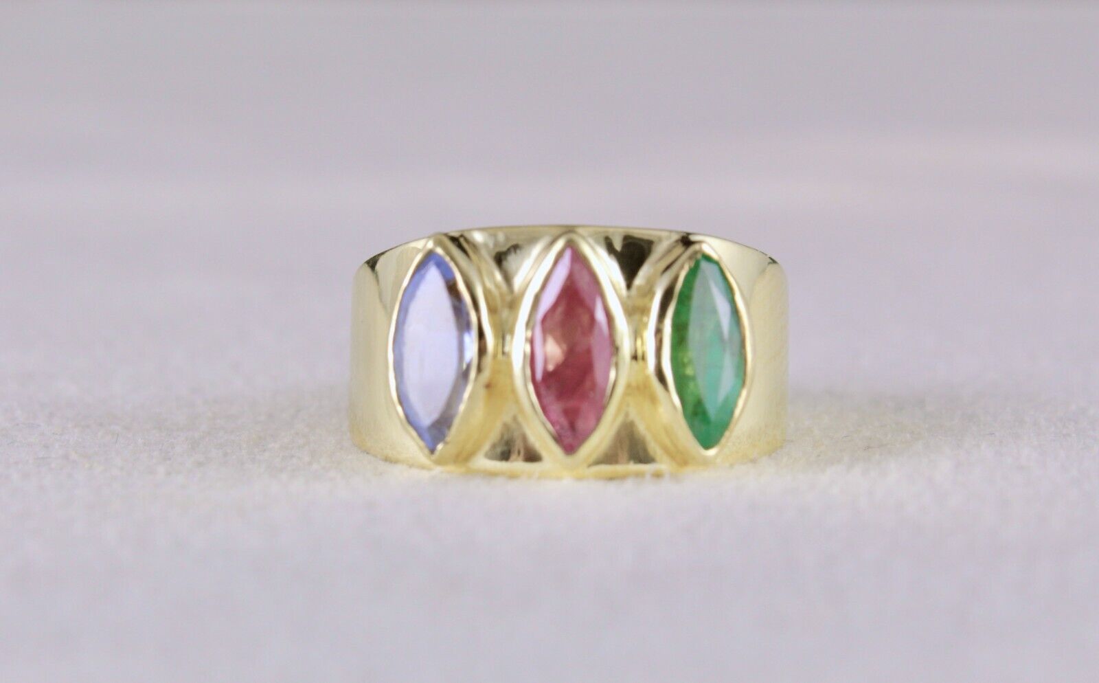 ELEGANT NATURAL EMERALD RUBY SAPPHIRE MARQUISE GEMSTONE FINEST WOMEN SILVER RING