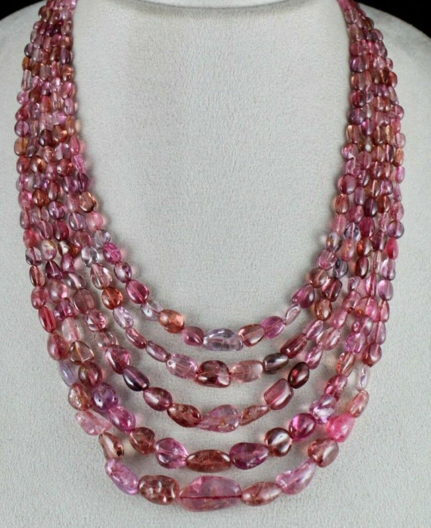 Old Natural Spinel & Tourmaline Multi Long Bead 5 Line 720 Cts Gemstone Necklace
