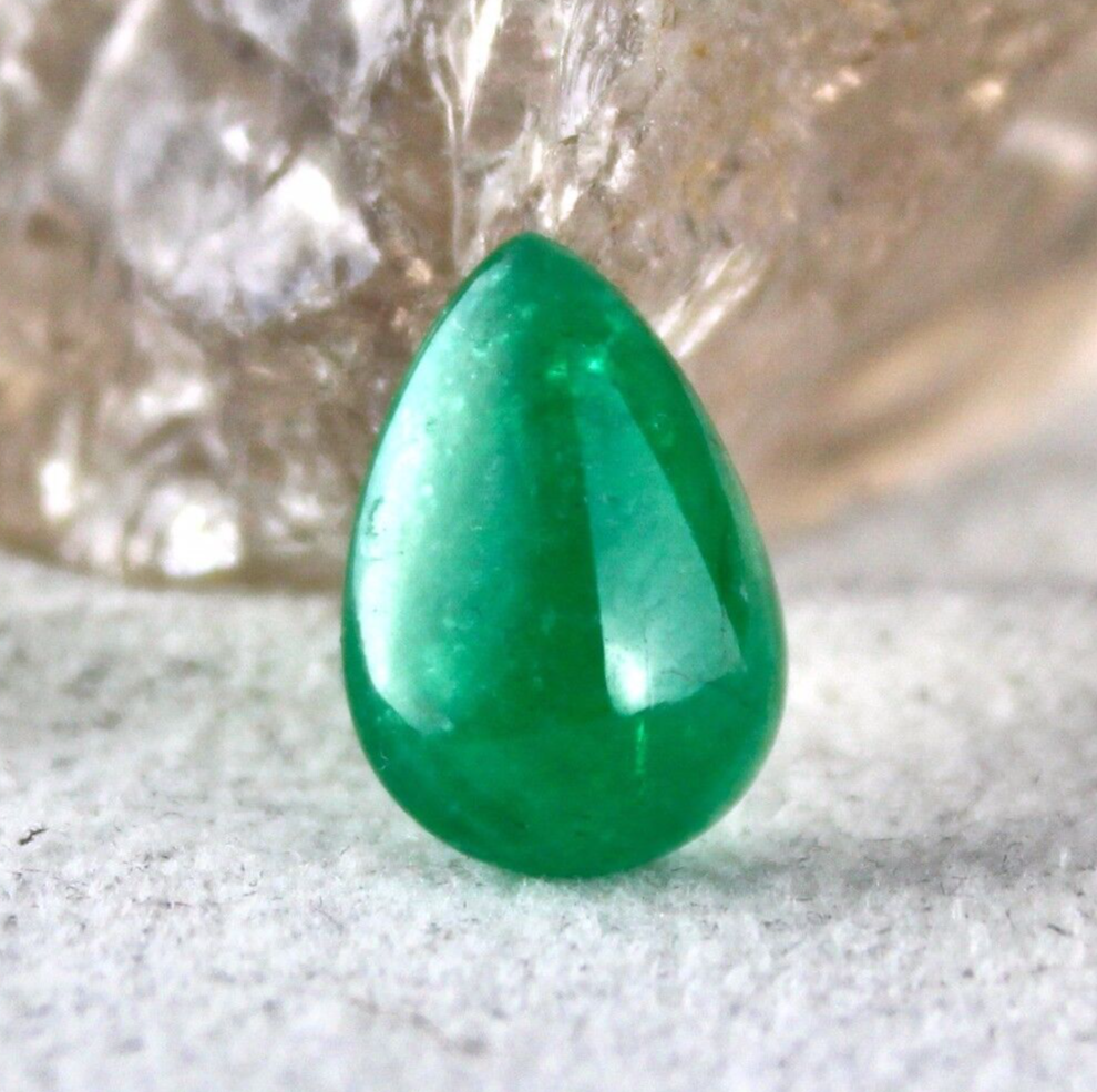 Certified Natural Zambia Emerald 5.59 Ct Pear Cabochon Gemstone For Ring Pendant