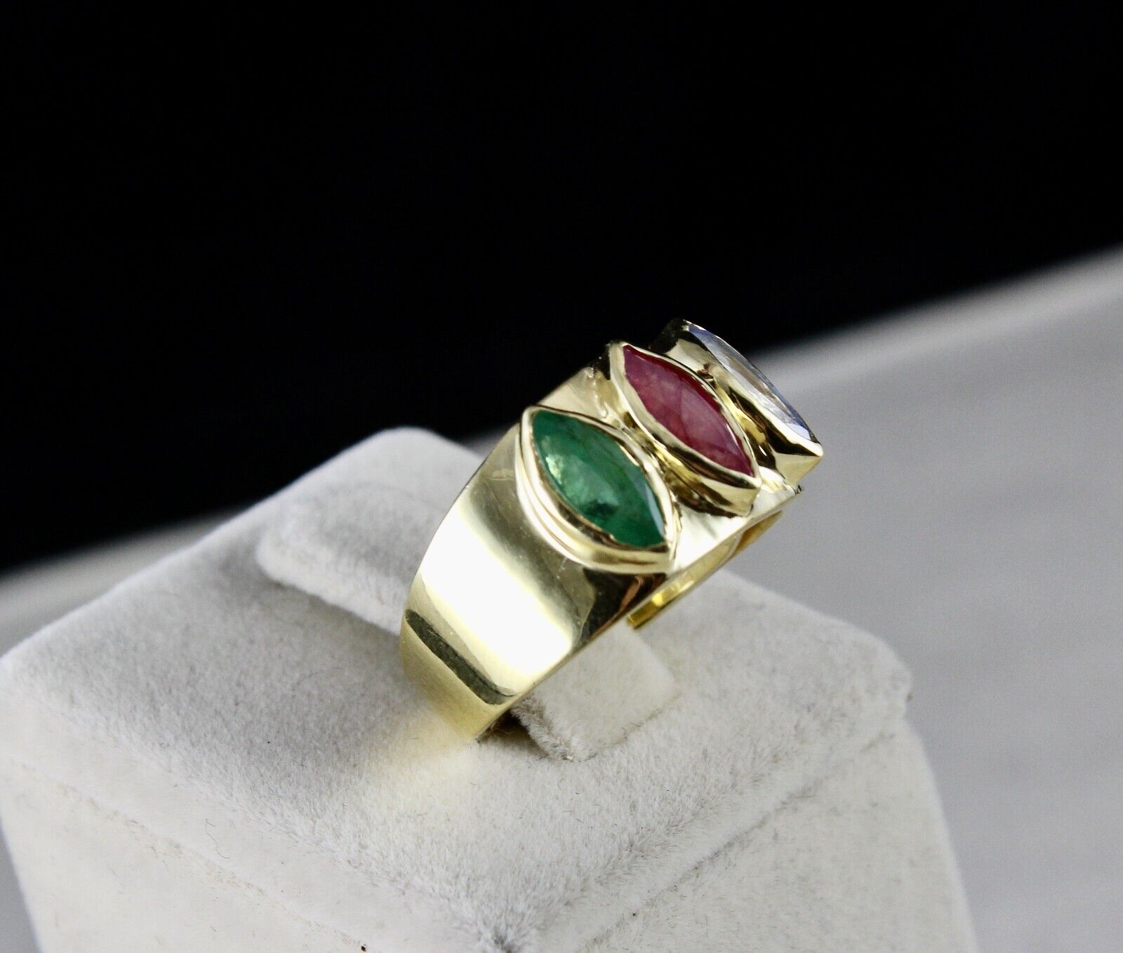 ELEGANT NATURAL EMERALD RUBY SAPPHIRE MARQUISE GEMSTONE FINEST WOMEN SILVER RING