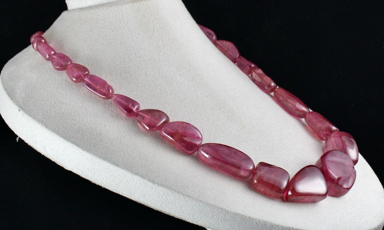 NATURAL PINK TOURMALINE RUBELLITE BEADS TUMBLE 35MM BIG 1241 CARATS GEM NECKLACE