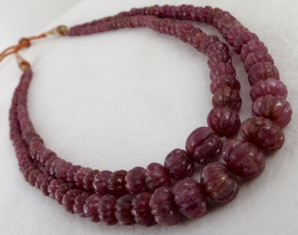 NATURAL RUBY CARVED MELON 276 CTS PRECIOUS GEMSTONE BEADS NECKLACE FOR LADIES