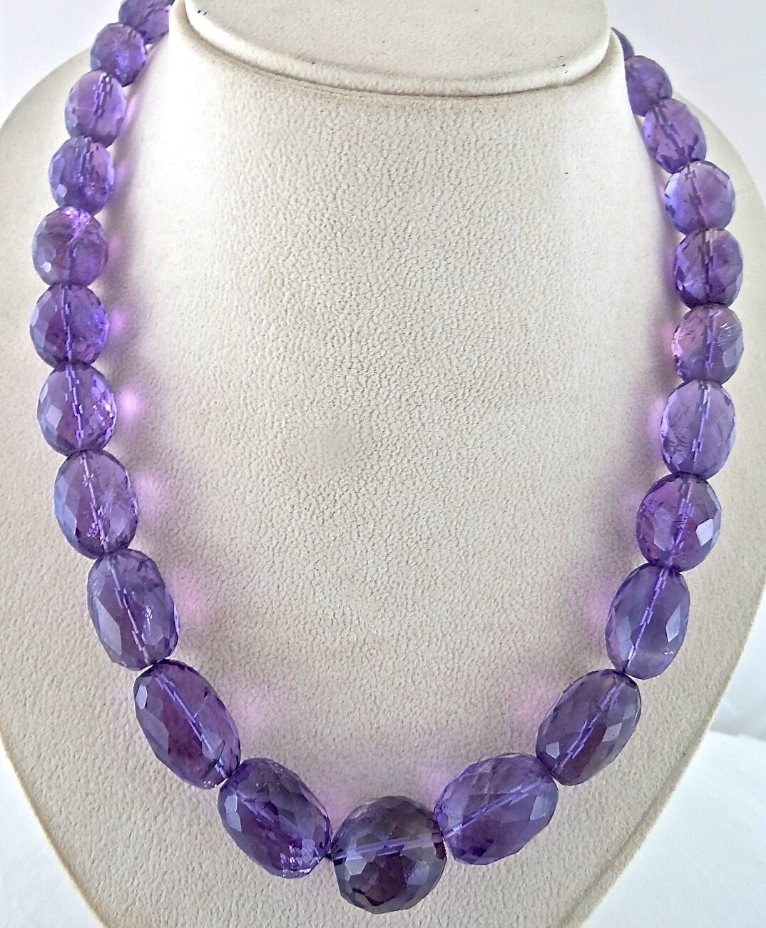 Natural Amethyst Beads Faceted Oval 812 Ct Big Purple Gemstone Silver Necklace