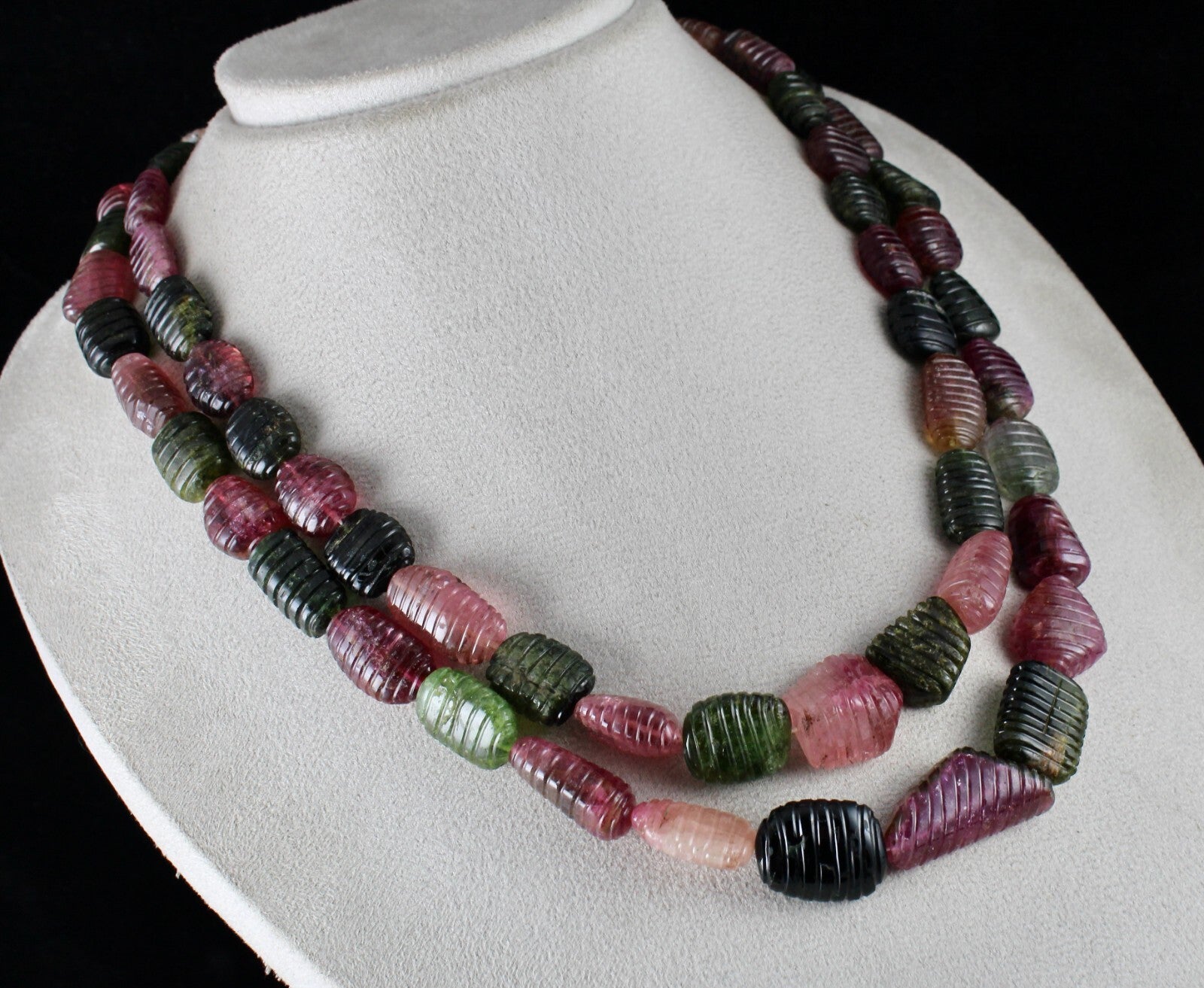 Certified Old Natural Multi Tourmaline 33mm Carved Beads 1062ct Necklace