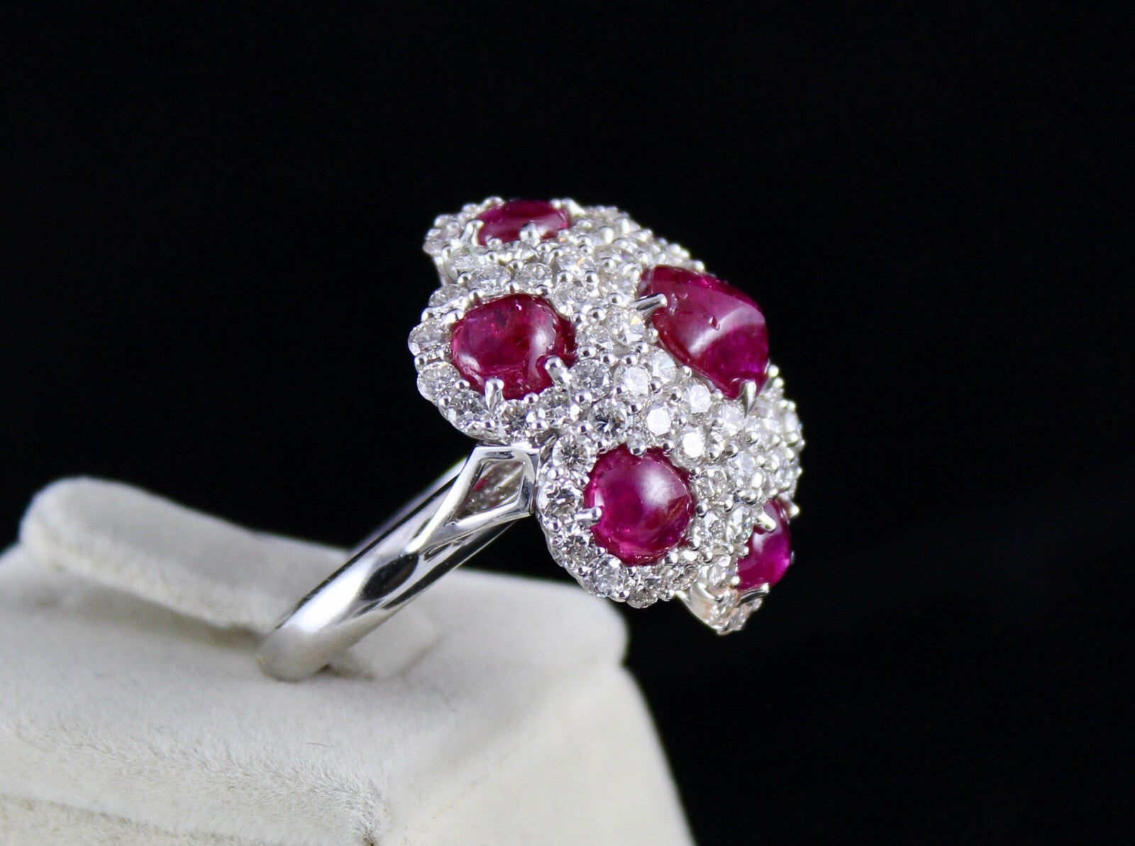 Certified Natural Burmese Ruby 10ct Cabochon Natural Diamond 18k Gold Ring