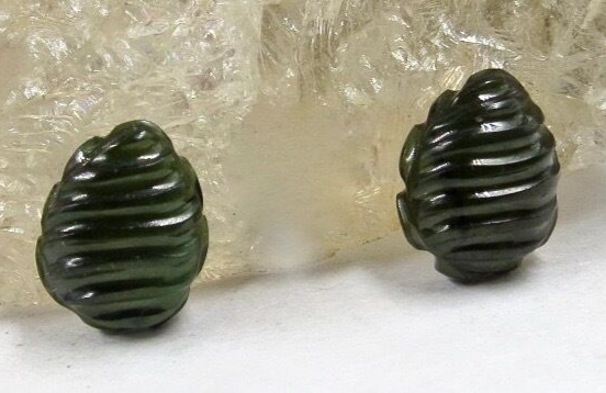 Natural Greenish Black Tourmaline 6 Ct Carved Leaves 2 Pcs Gemstone Earring