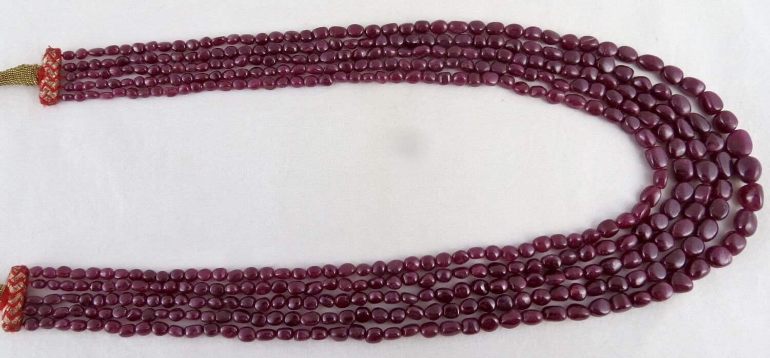 NATURAL RUBY BEADS LONG 5 LINE 540 CARATS PRECIOUS GEMSTONE NECKLACE FOR LADIES