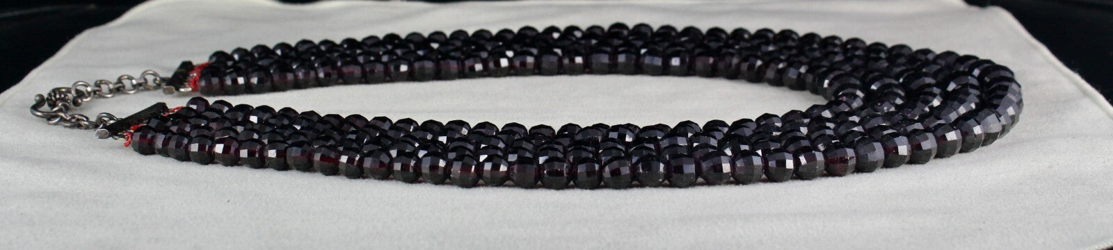 Natural Garnet 1859 Carat Beaded 5 Line Necklace Round Gem Sterling Silver Clasp