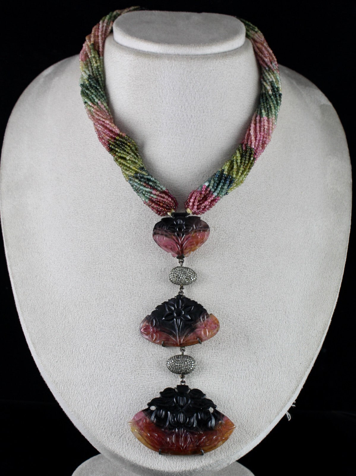 Certified Natural Watermelon Multi Tourmaline 10ct Sterling Silver Necklace