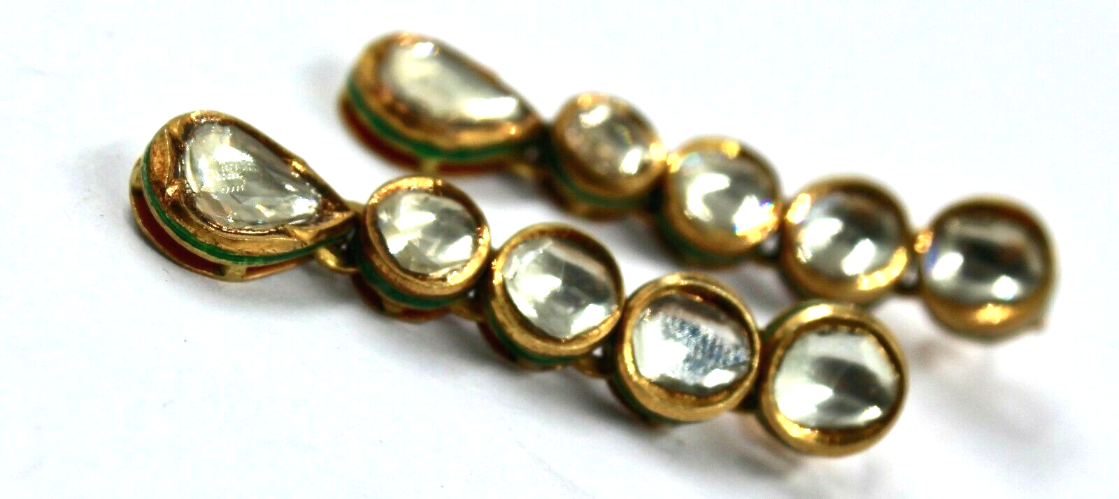 Certified Natural Diamond 74.45ct 22k Gold Jadau Kundan Meena Vintage Earrings