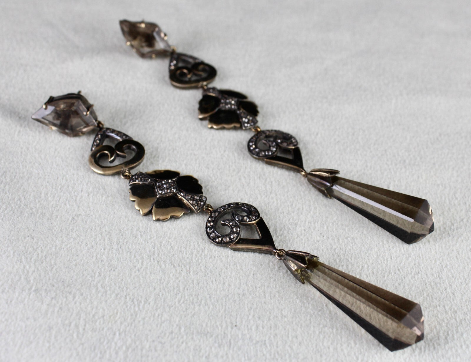 Certified Victorian Smoky Quartz 10ct Natural Diamond 18k Gold Sterling Earrings