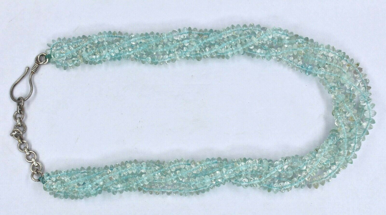 Sterling Silver Blue Topaz Beads Necklace 3 Line 568 Ct Gemstone For Women