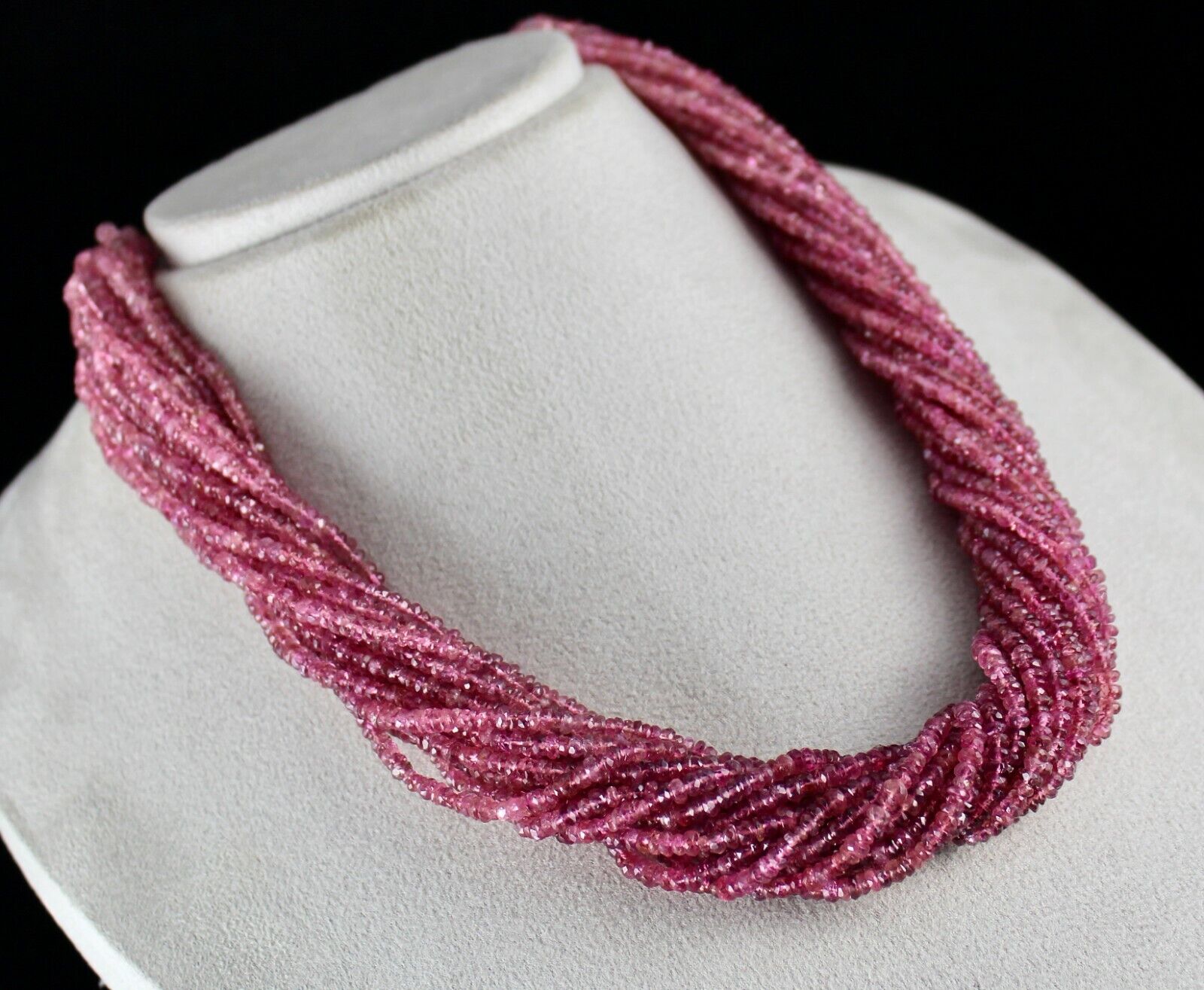Natural Pink Tourmaline Beaded Necklace 917 Carats Faceted Gemstone Silver Clasp