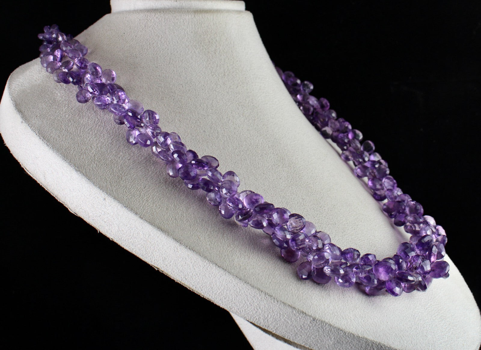 Certified Natural Amethyst Teardrop Necklace 1091 Ct Sterling Silver 26 In Beads