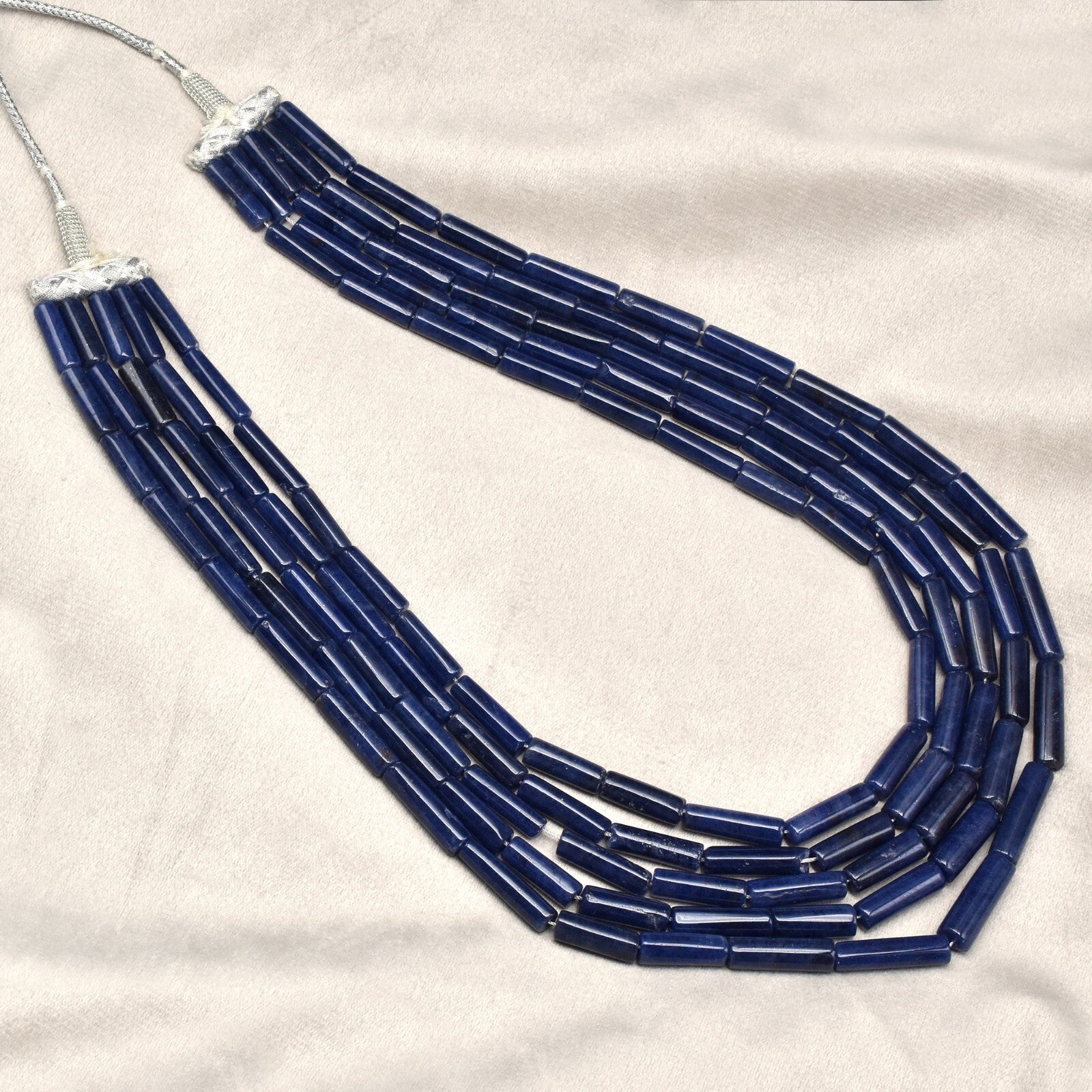 Vintage Natural Blue Jade Aventurine 843 Ct Beads Tube Long Necklace
