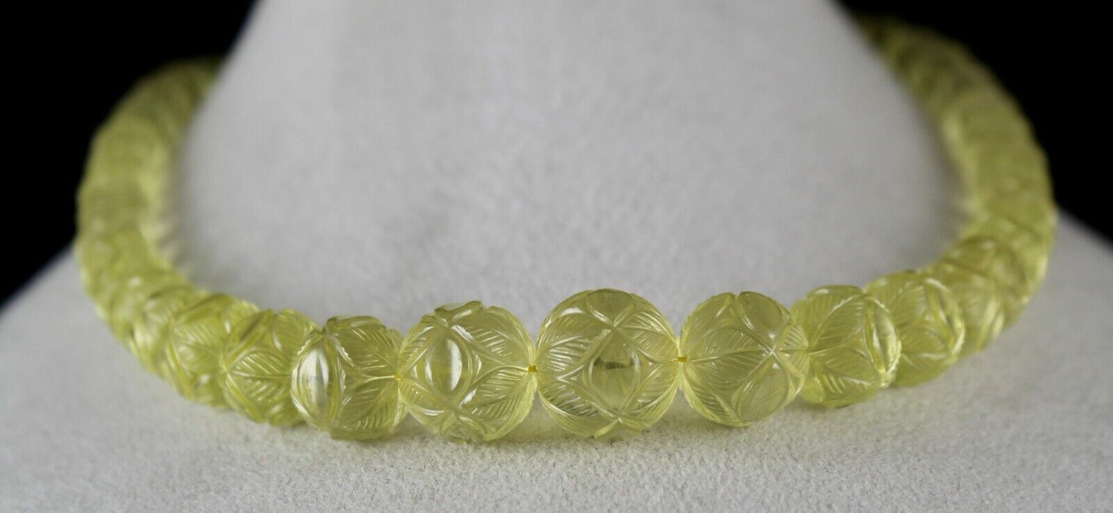 UNIQUE NATURAL LEMON QUARTZ BEADS CARVED 496 CTS SEMI PRECIOUS GEMSTONE NECKLACE