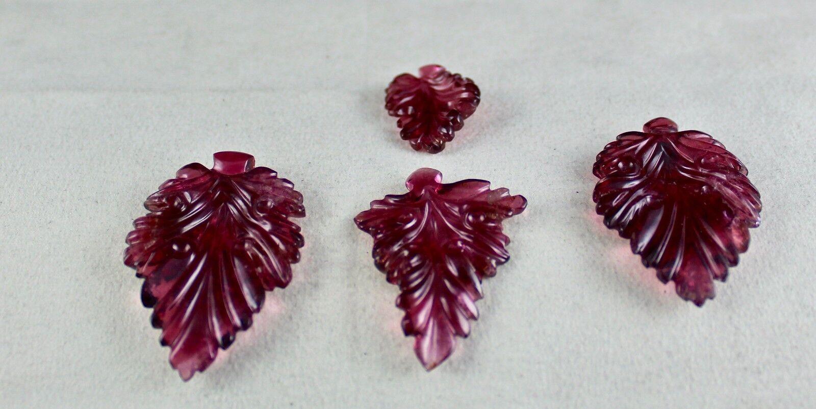 NATURAL PINK TOURMALINE CARVED LEAVES 4PCS 151 CTS GEMSTONE EARRING RING PENDANT