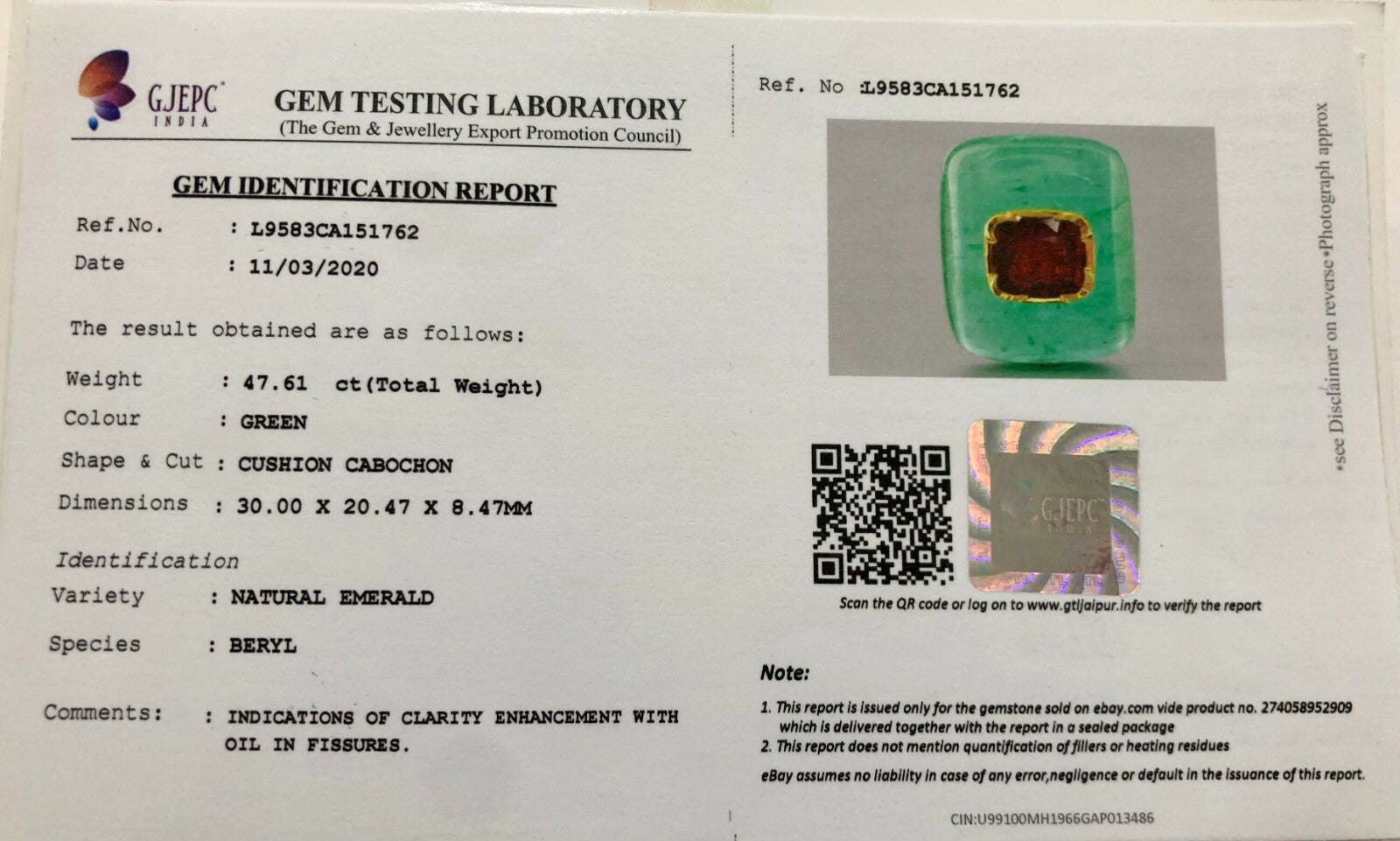 Certified Emerald 47.61 Ct Cabochon Red Spinel 18k Gold Gemstone Ring