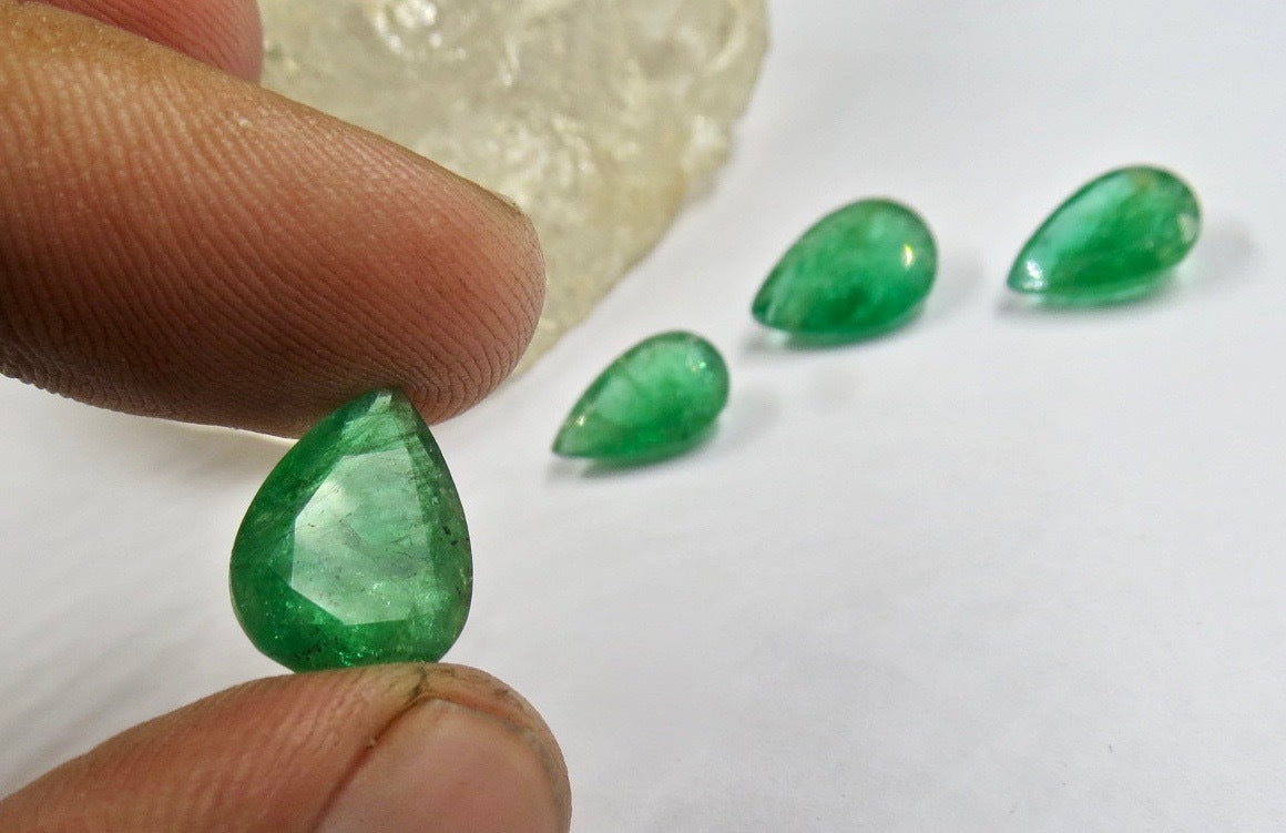 Certified Zambia Natural Emerald Pear Cut 4 Pc 17 Ct Loose Gemstone Ring Pendant