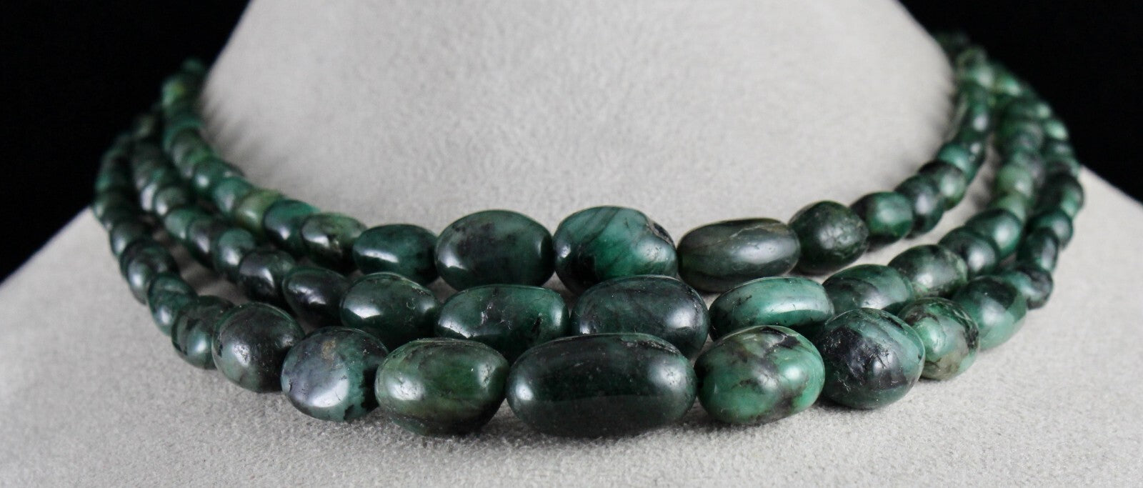 Certified Antique Vintage Natural Emerald Beads Necklace 3 L 475 Ct Cabochon