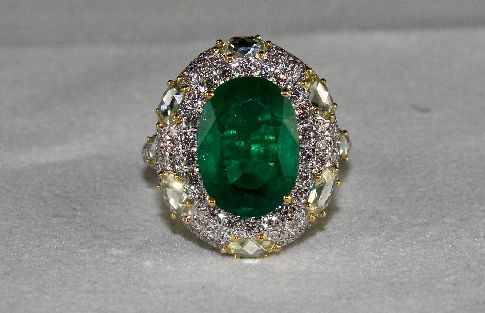 Certified Natural Zambia Emerald 51ct Oval Cut Rosecut Natural Diamond 18k Ring