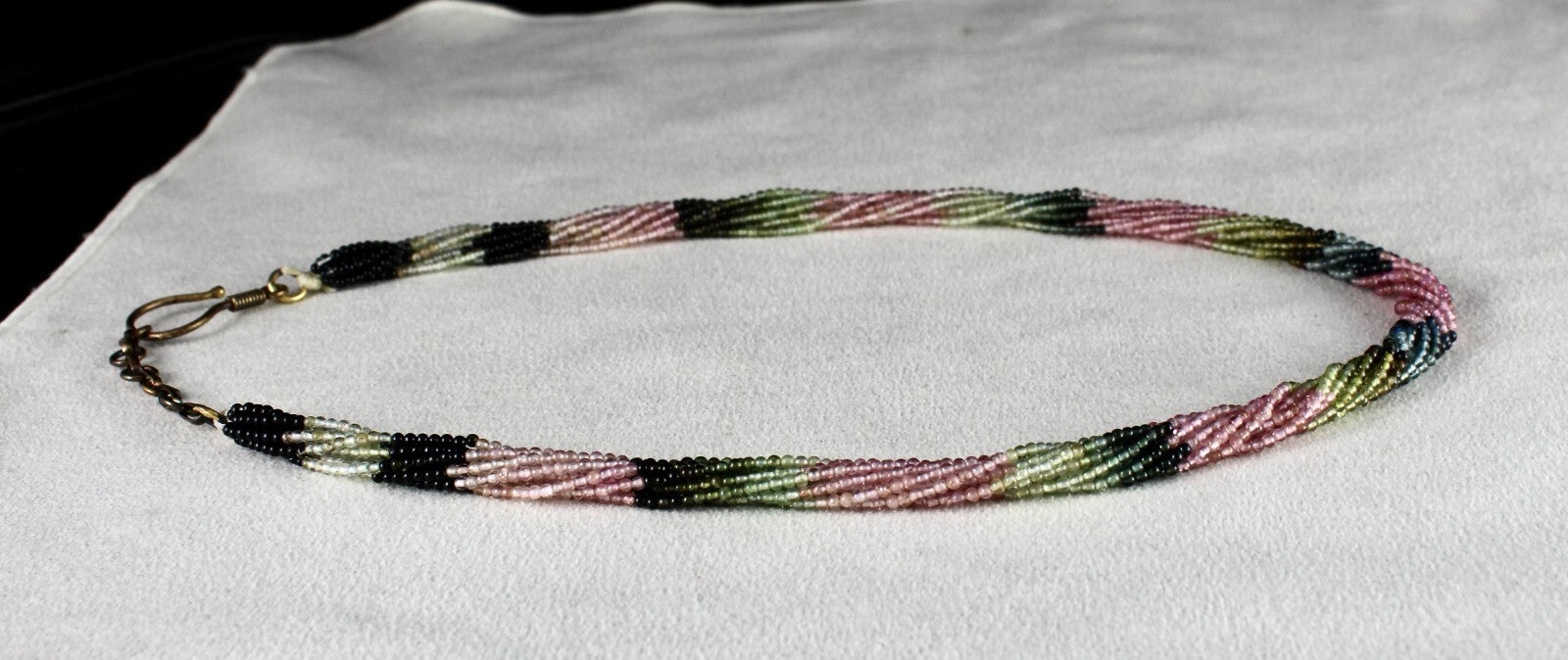 Sterling Silver Necklace 10 Line Multi Tourmaline Beads 109ct Round Gemstone