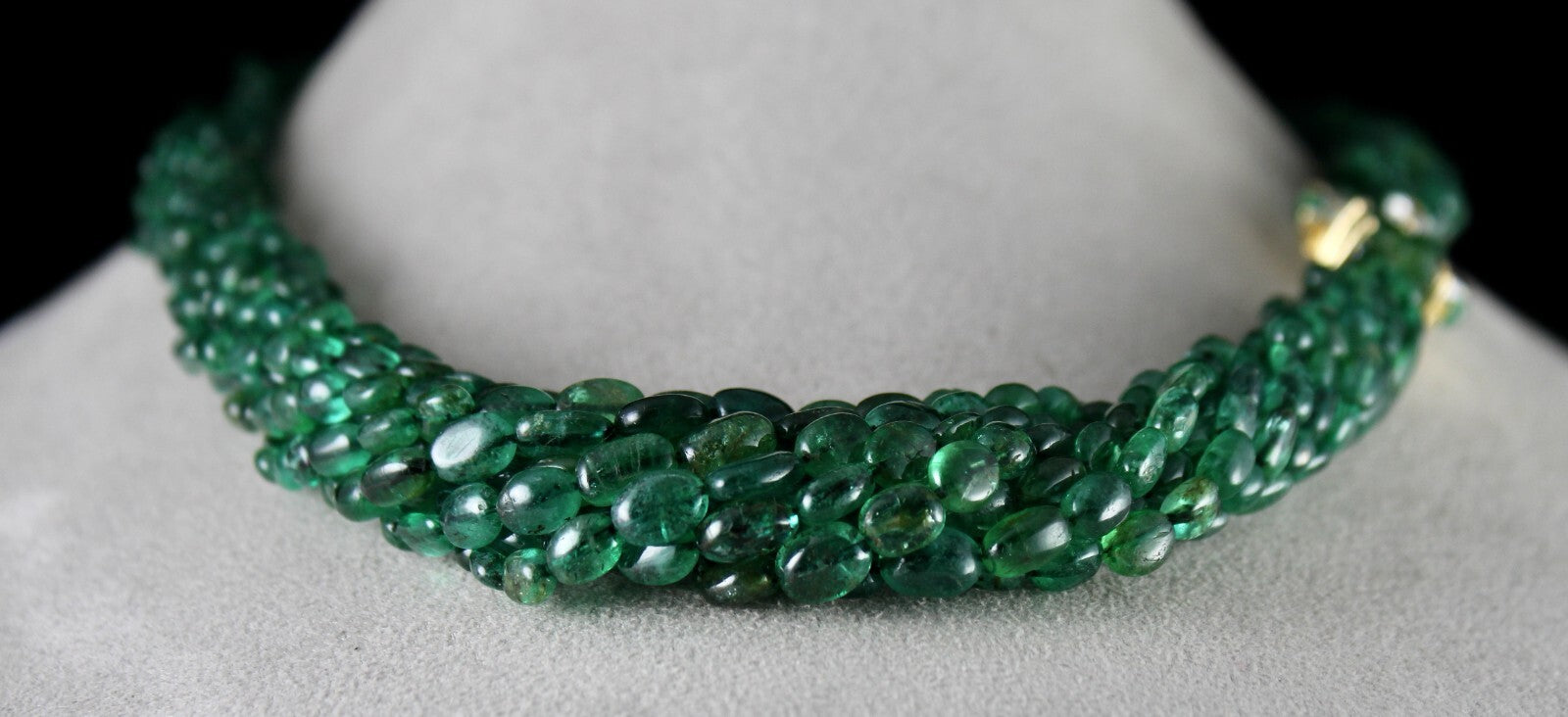 Certified Vintage Natural Emerald 673ct Beaded Natural Diamond 18k Gold Necklace