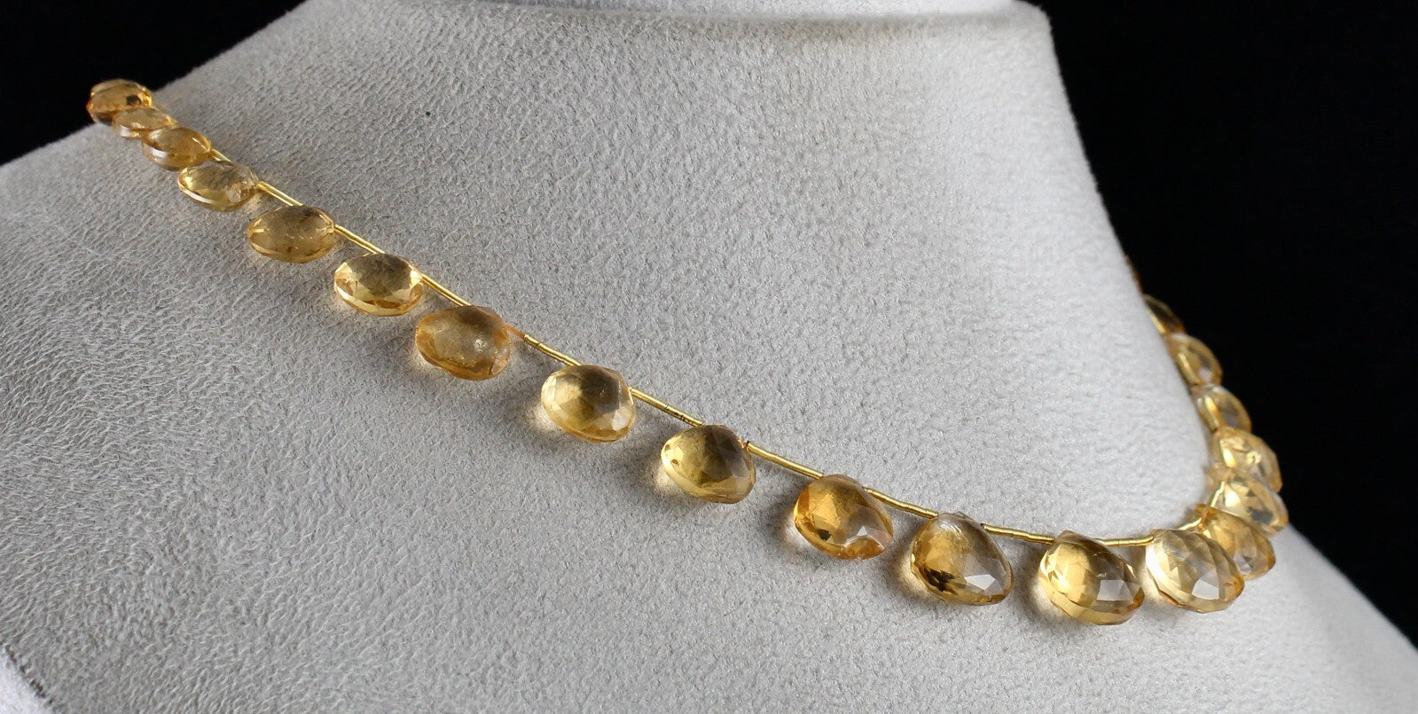 Sterling Silver Citrine Heart Teardrop 122 Ct Gemstone Beaded Necklace For Women