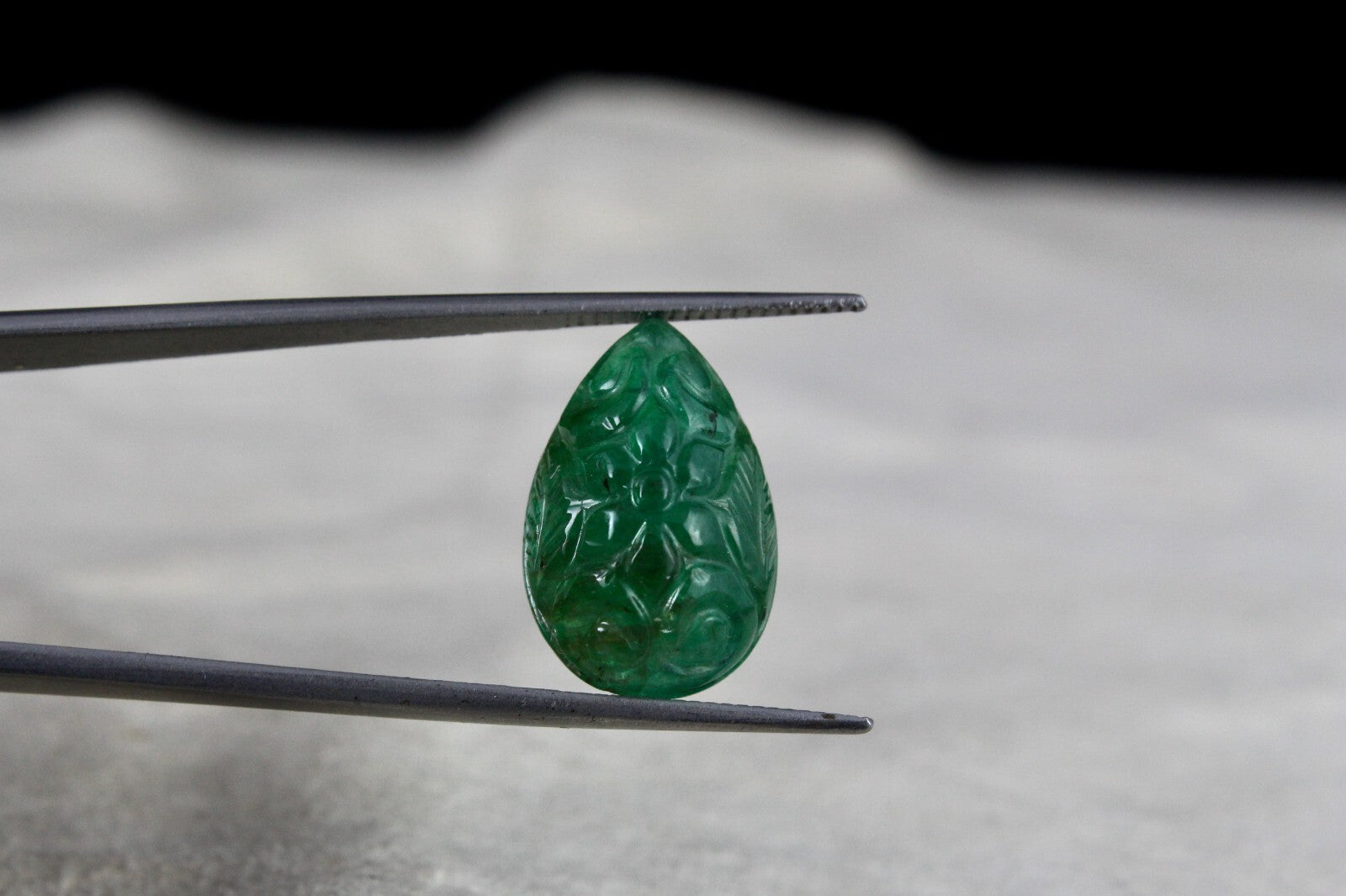 Certified Natural Zambian Emerald 14.94 Ct Pear Carved Gemstone Ring Pendant