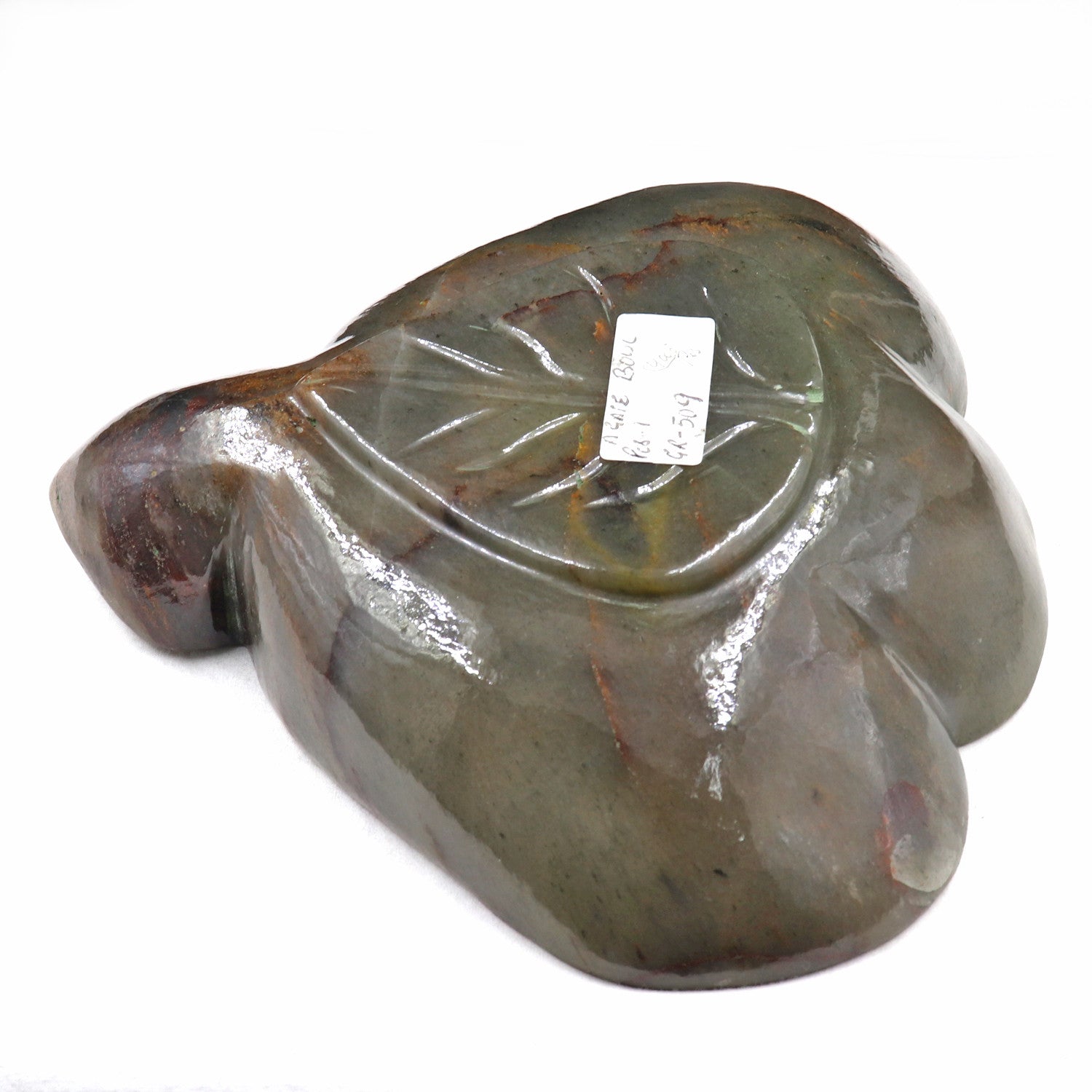 Certified Handmade Natural Green Agate Carved Leaf 2545 Ct Bowl Home Decor