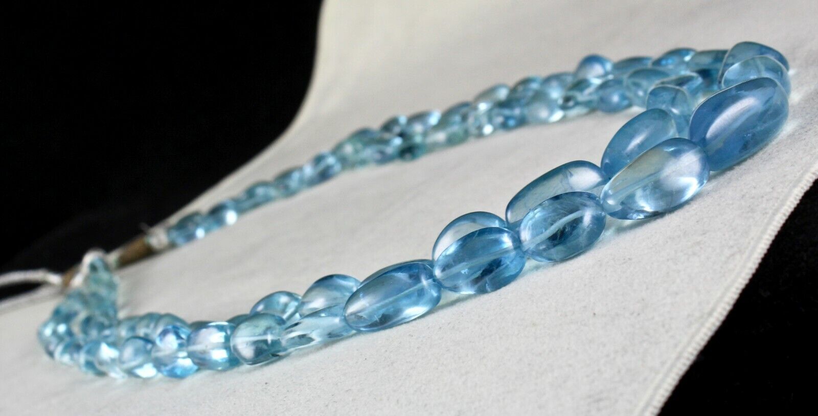 TOP NATURAL BLUE AQUAMARINE BEADS CABOCHON 2 LINE 628 CARATS GEMSTONE NECKLACE