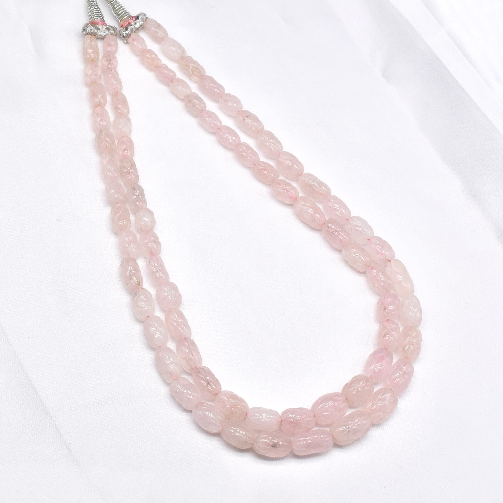 Vintage Engraved Rose Quartz Necklace 519 Ct Natural Gemstone Beaded 2 L