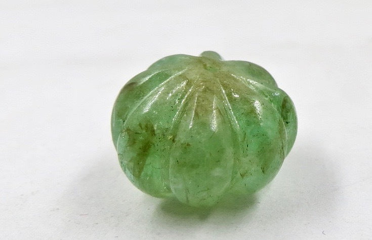 Certified Natural Emerald Melon Carved Bead 18x13mm 29.75 Ct Pendant, Drilled