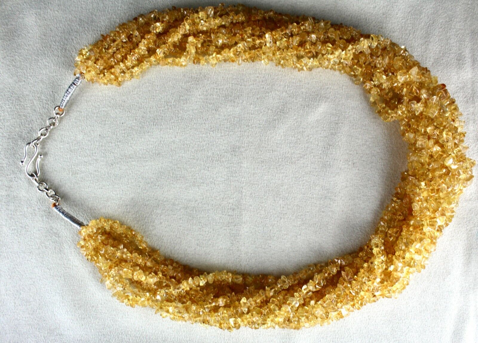 NATURAL YELLOW CITRINE UNCUT BEADS 10 LINE 1327 CARATS GEMSTONE SILVER NECKLACE