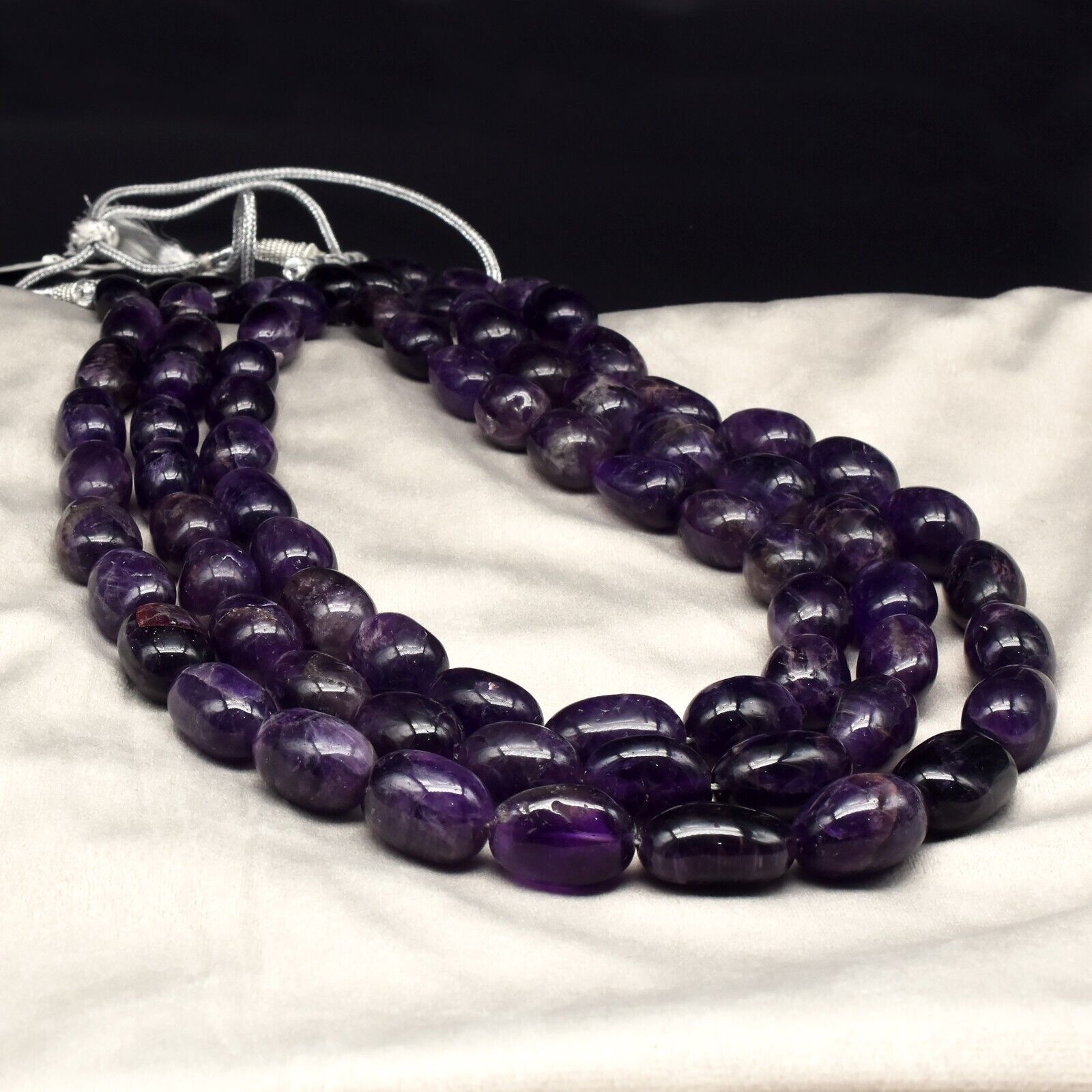 Natural Amethyst Beads Oval 3 L 2405 Ct Purple Big Gemstone Fashion Necklace