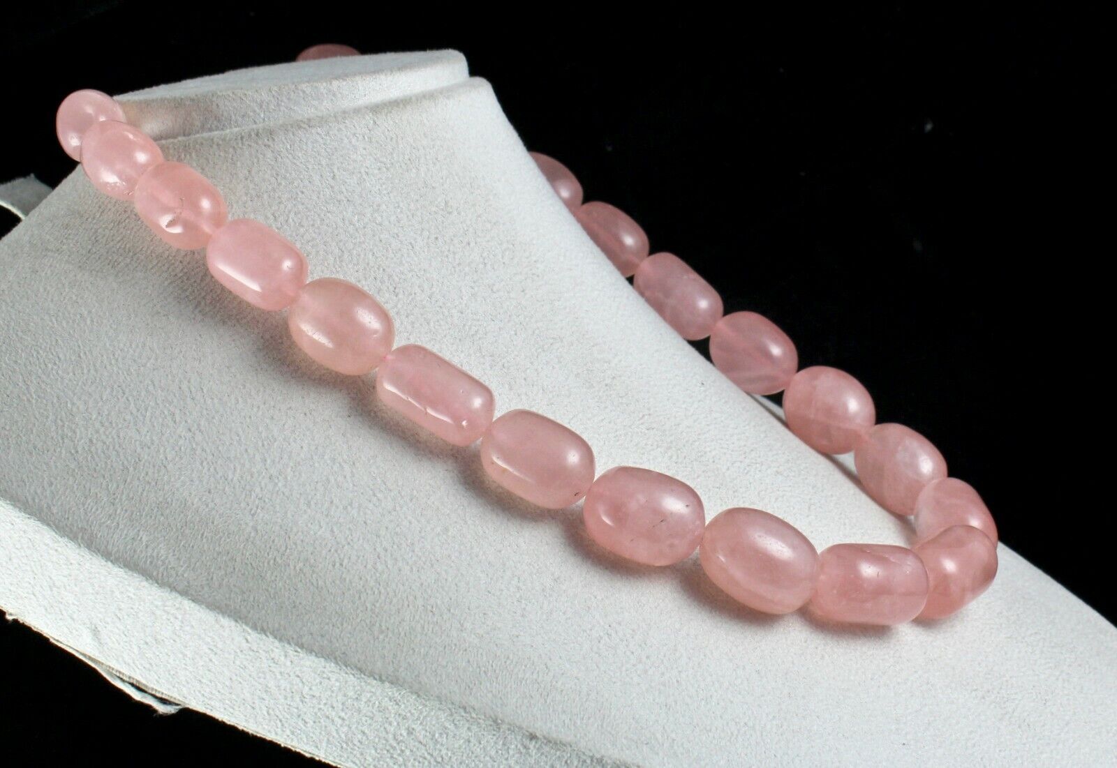 NATURAL ROSE QUARTZ BEADS LONG CABOCHON 1099 CARATS GEMSTONE SILVER NECKLACE