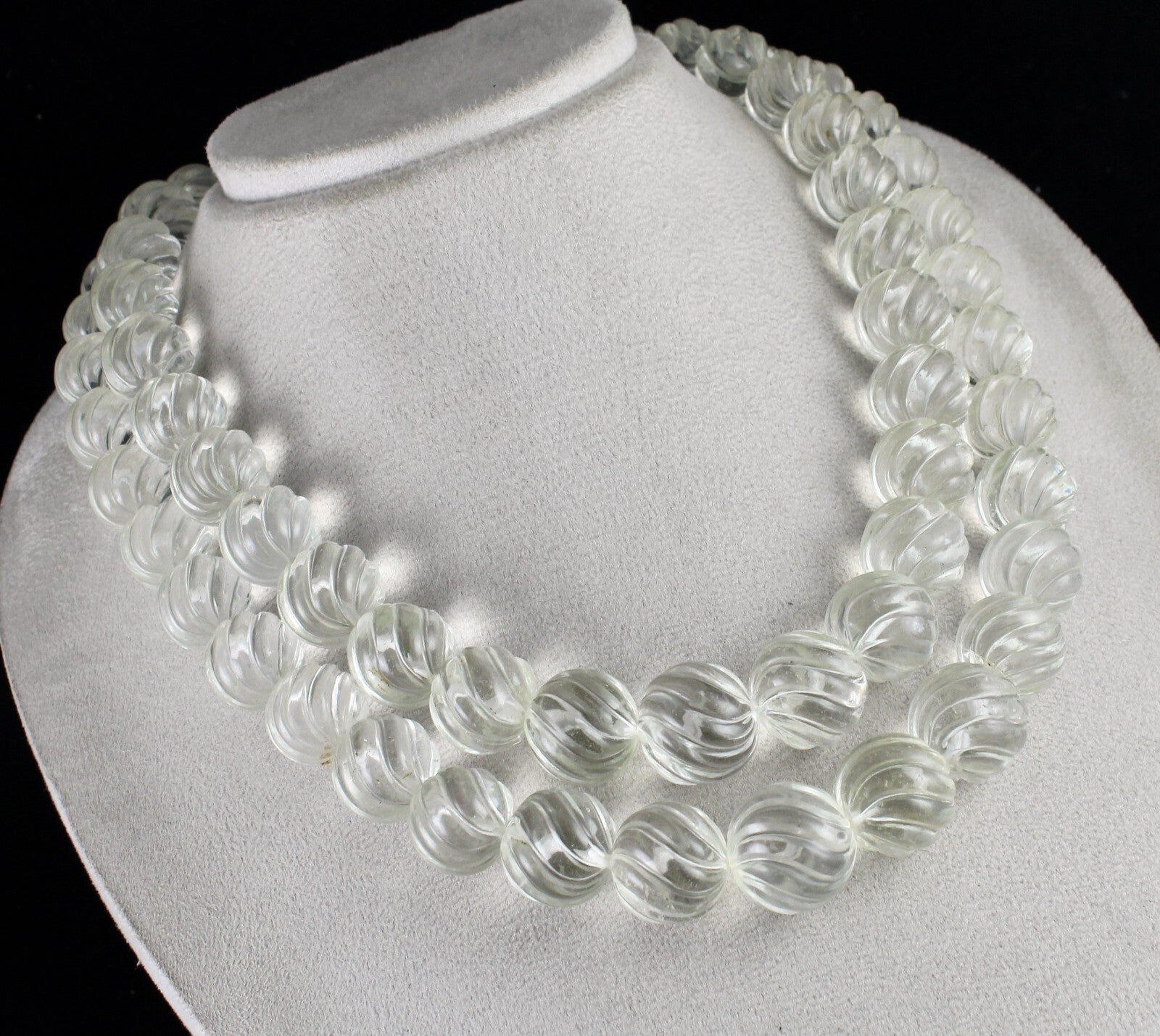 Certified Natural Rock Crystal Quartz Carved Beads Necklace 2049 Ct Rare Gem