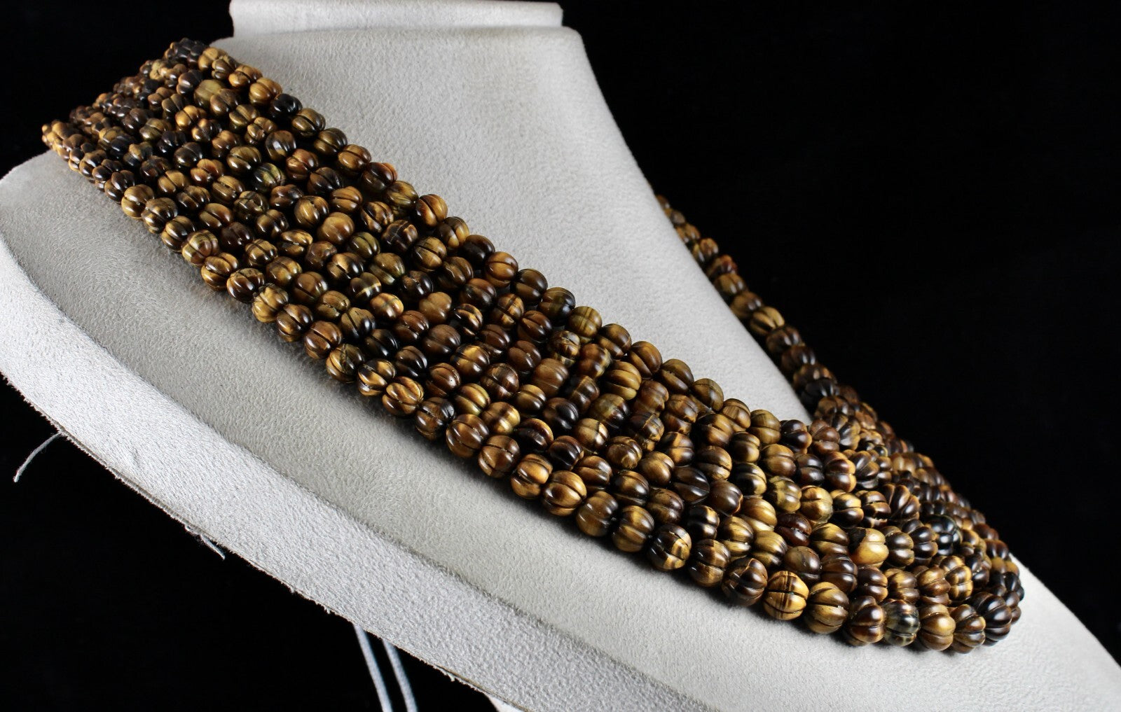 Antique Ladies Natural Tiger Eye Beads Carved Necklace 1566ct Gemstone 6 Line